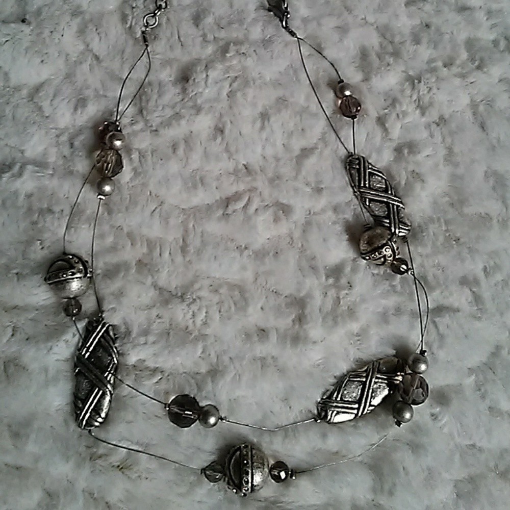 Silver Double Strand Statement Necklace - image 3